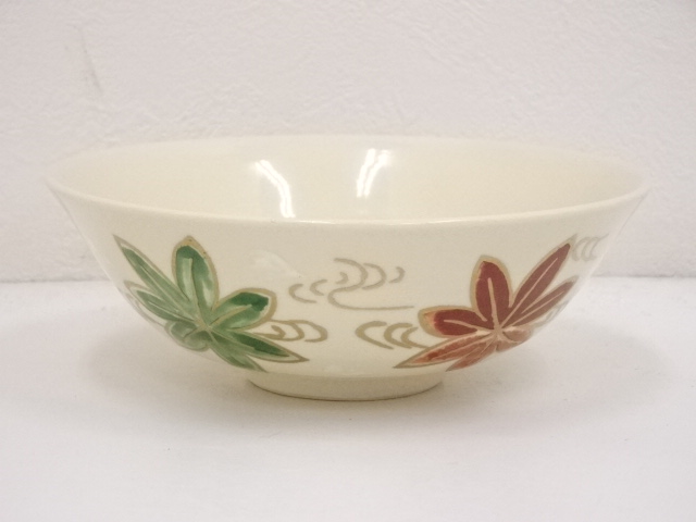 京焼　隆山造　金彩色絵雲錦流し平茶碗